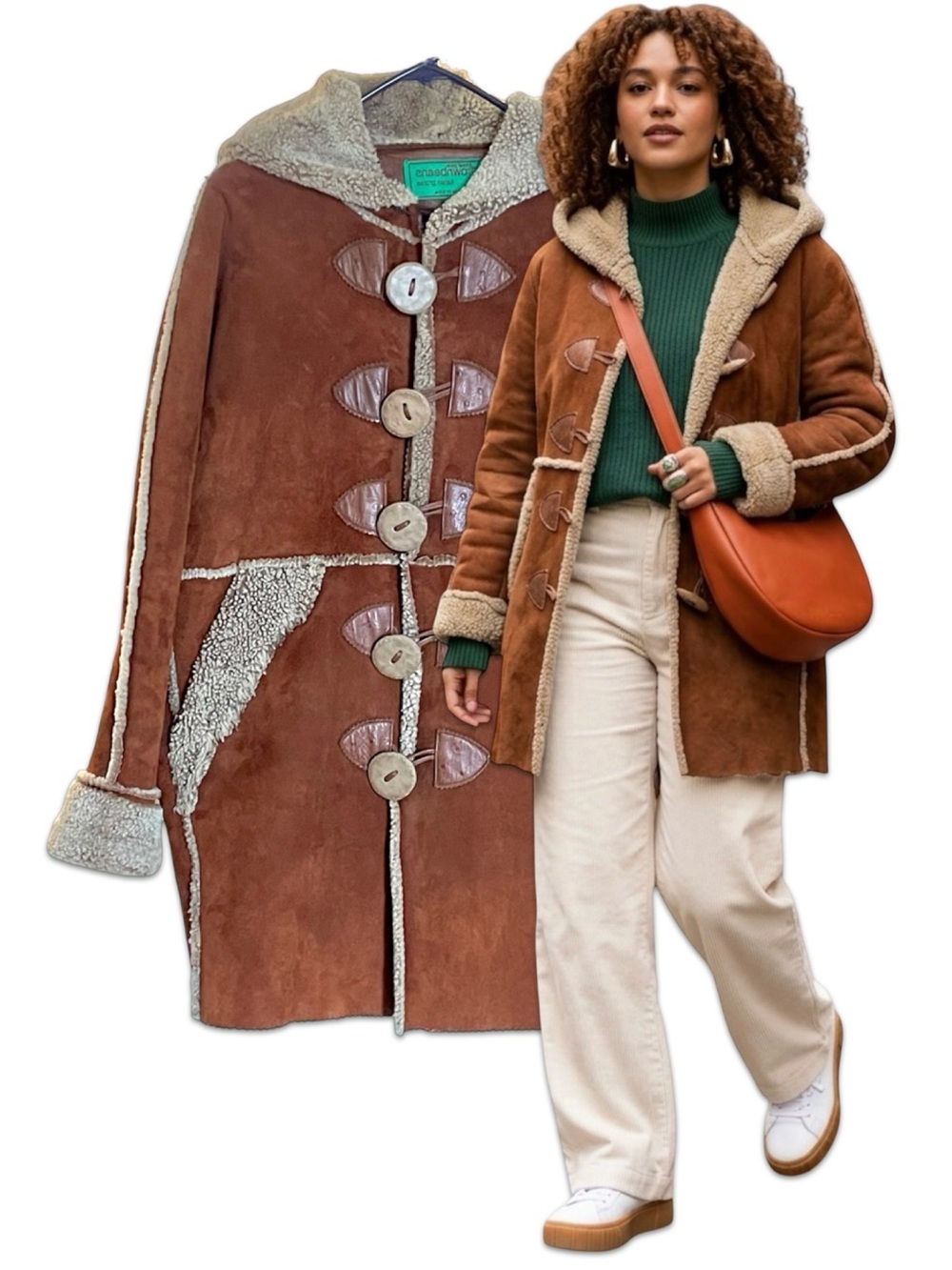 Like New Vintage Greenbeans Dolman Shearling Hooded Coat M genuine sheepskin